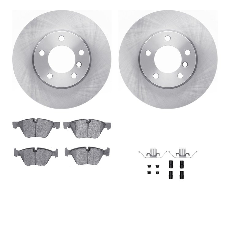 6612-31259 Brake Rotors w/5000 Euro Ceramic Brake Pads Kit with Hardware, 2007-2013 BMW, Position: Front