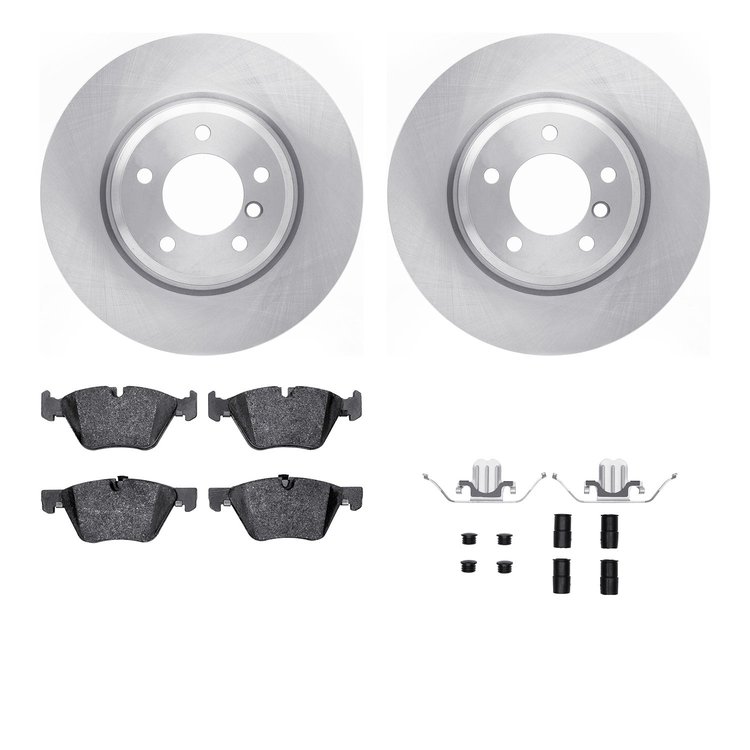 6612-31267 Brake Rotors w/5000 Euro Ceramic Brake Pads Kit with Hardware, 2006-2012 BMW, Position: Front