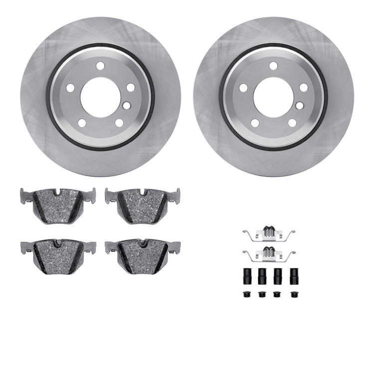 6612-31276 Brake Rotors w/5000 Euro Ceramic Brake Pads Kit with Hardware, 2006-2010 BMW, Position: Rear