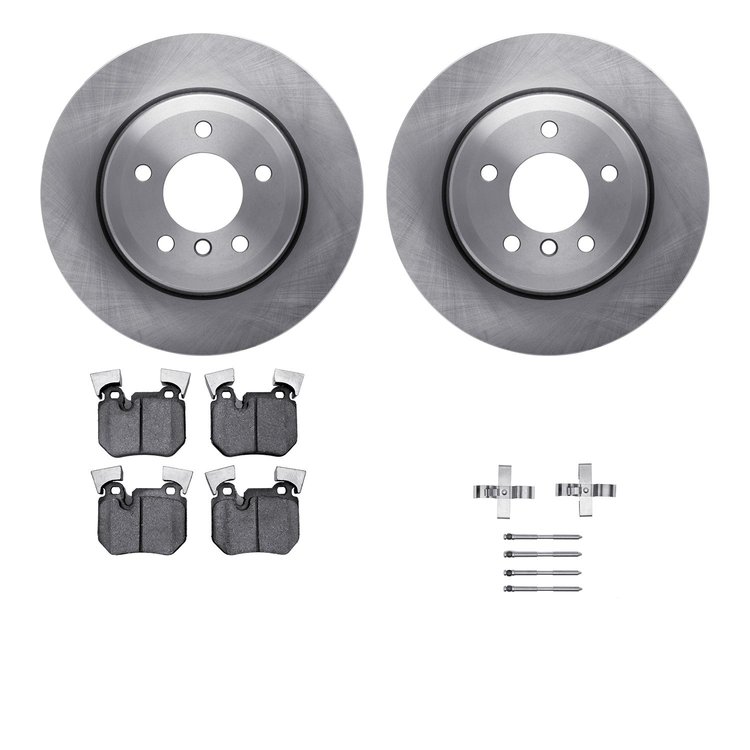 6612-31318 Brake Rotors w/5000 Euro Ceramic Brake Pads Kit with Hardware, 2008-2013 BMW, Position: Rear