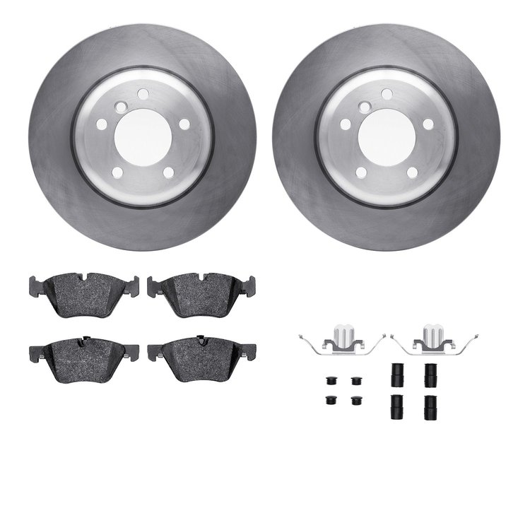 6612-31334 Brake Rotors w/5000 Euro Ceramic Brake Pads Kit with Hardware, 2009-2016 BMW, Position: Front
