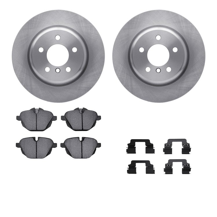 6612-31360 Brake Rotors w/5000 Euro Ceramic Brake Pads Kit with Hardware, 2011-2016 BMW, Position: Rear