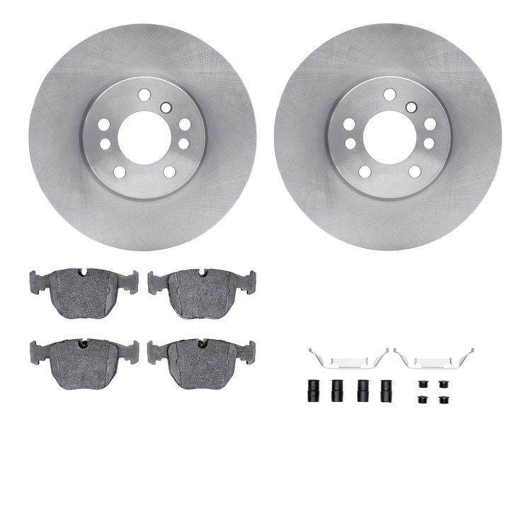 6612-31434 Brake Rotors w/5000 Euro Ceramic Brake Pads Kit with Hardware, 2000-2006 BMW, Position: Front