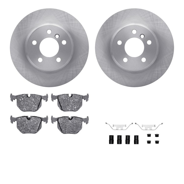 6612-31438 Brake Rotors w/5000 Euro Ceramic Brake Pads Kit with Hardware, 2000-2006 BMW, Position: Rear