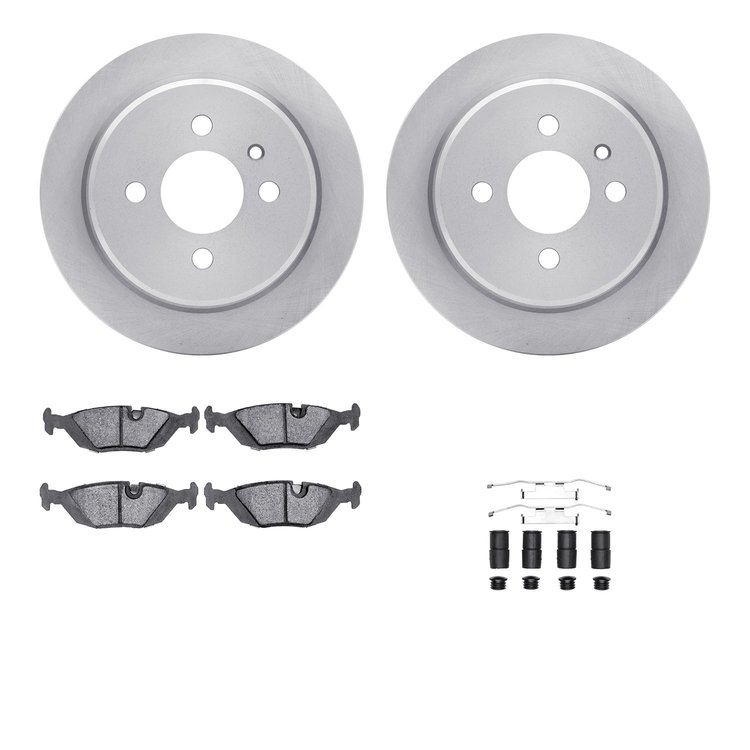6612-31496 Brake Rotors w/5000 Euro Ceramic Brake Pads Kit with Hardware, 1988-1990 BMW, Position: Rear