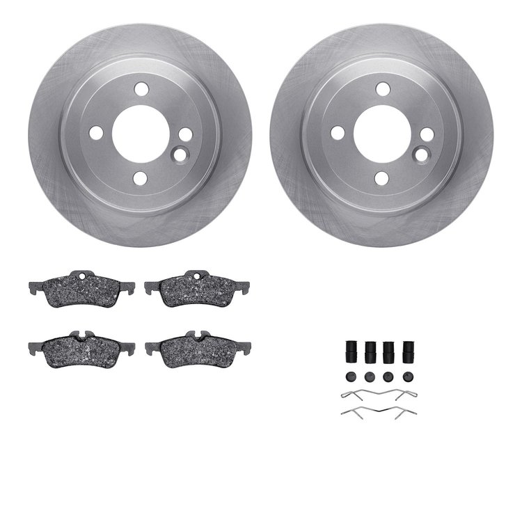 6612-32000 Brake Rotors w/5000 Euro Ceramic Brake Pads Kit with Hardware, 2002-2008 Mini, Position: Rear