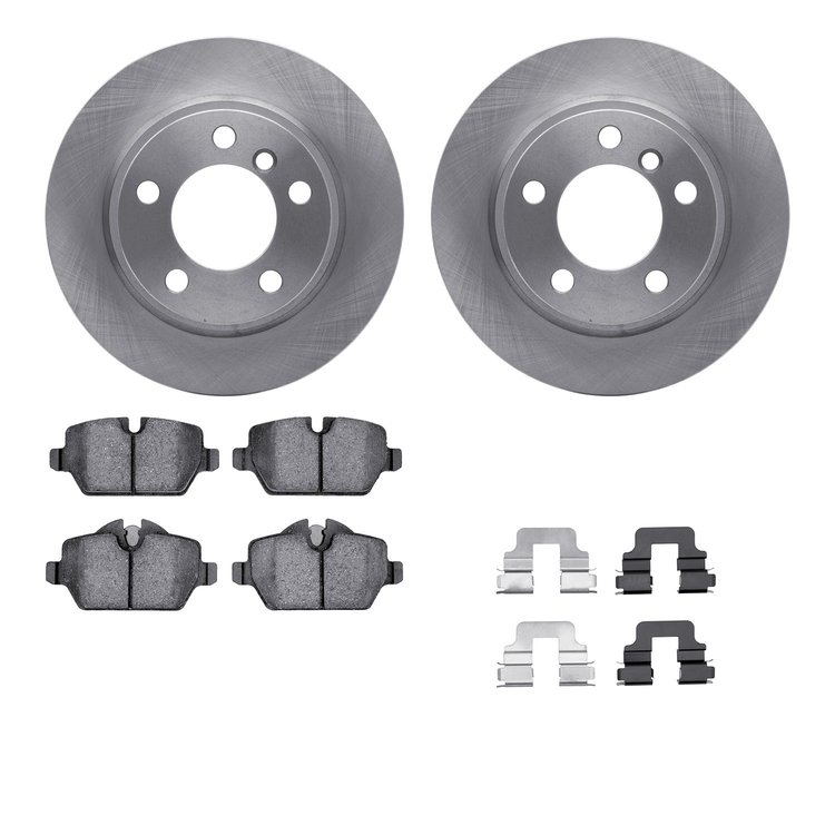 6612-32041 Brake Rotors w/5000 Euro Ceramic Brake Pads Kit with Hardware, 2011-2016 Mini, Position: Rear