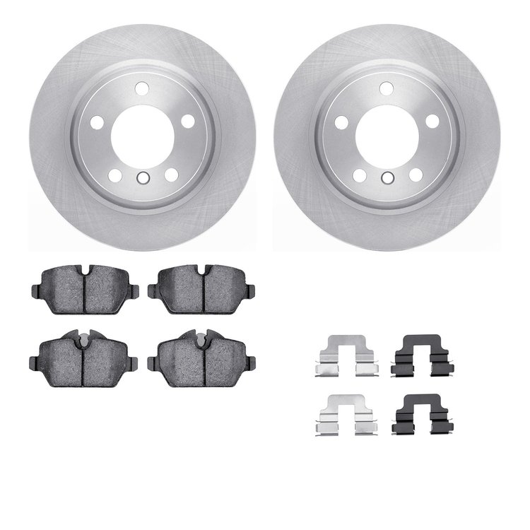 6612-32049 Brake Rotors w/5000 Euro Ceramic Brake Pads Kit with Hardware, 2013-2016 Mini, Position: Rear