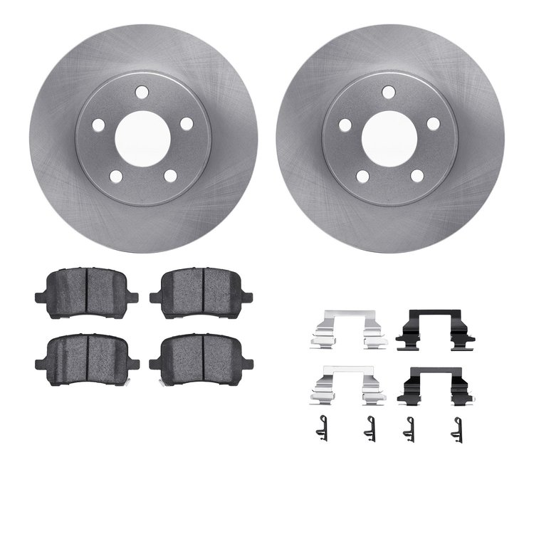 6612-47011 Brake Rotors w/5000 Euro Ceramic Brake Pads Kit with Hardware, 2004-2008 GM, Position: Front