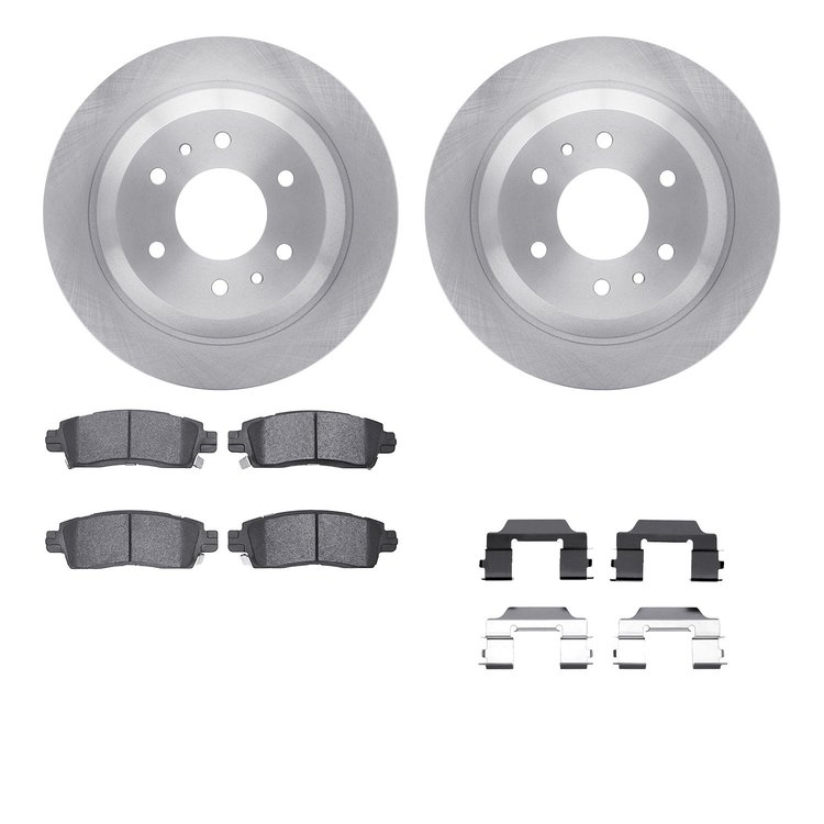 6612-48011 Brake Rotors w/5000 Euro Ceramic Brake Pads Kit with Hardware, 2002-2009 GM, Position: Rear