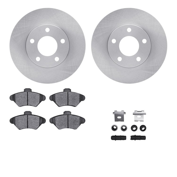 6612-54003 Brake Rotors w/5000 Euro Ceramic Brake Pads Kit with Hardware, 1994-1998 Ford/Lincoln/Mercury/Mazda, Position: Front