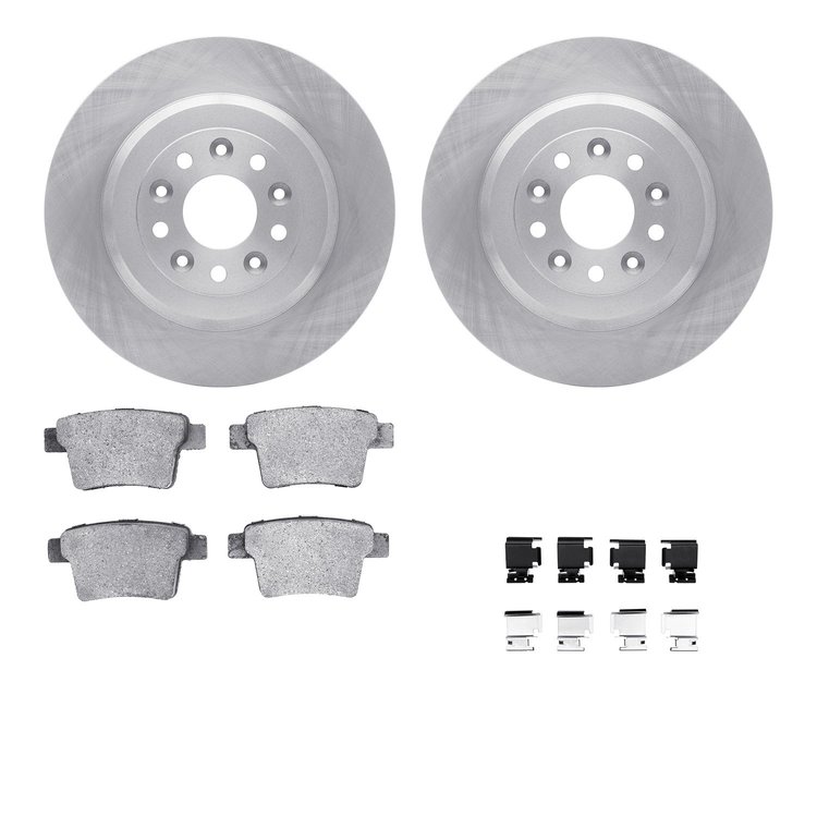 6612-54087 Brake Rotors w/5000 Euro Ceramic Brake Pads Kit with Hardware, 2005-2009 Ford/Lincoln/Mercury/Mazda, Position: Rear