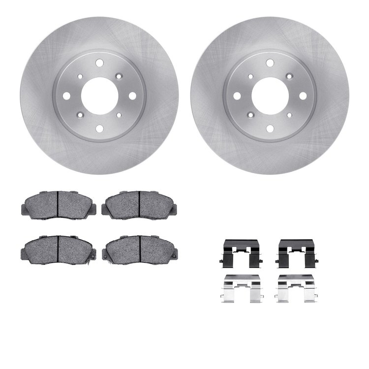 6612-59007 Brake Rotors w/5000 Euro Ceramic Brake Pads Kit with Hardware, 1992-1996 Acura/Honda, Position: Front