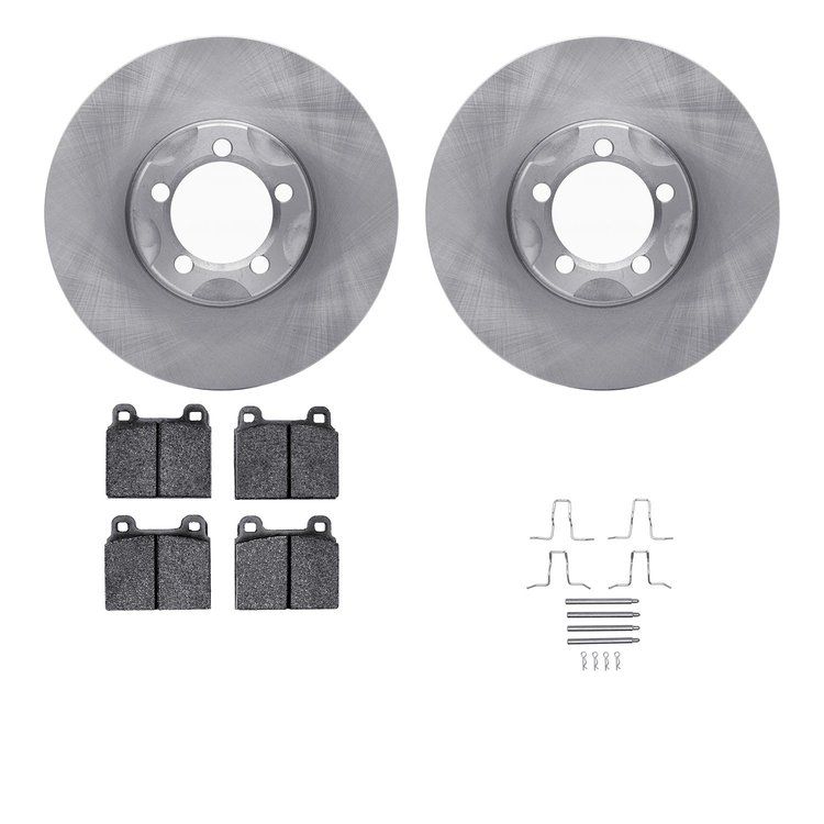 6612-63011 Brake Rotors w/5000 Euro Ceramic Brake Pads Kit with Hardware, 1963-1967 Mercedes-Benz, Position: Front
