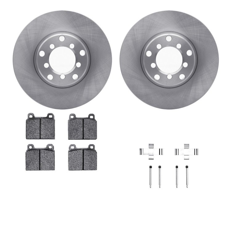 6612-63022 Brake Rotors w/5000 Euro Ceramic Brake Pads Kit with Hardware, 1965-1973 Mercedes-Benz, Position: Front