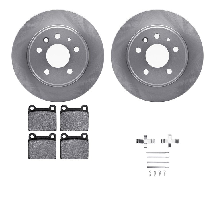 6612-63034 Brake Rotors w/5000 Euro Ceramic Brake Pads Kit with Hardware, 1967-1991 Mercedes-Benz, Position: Rear
