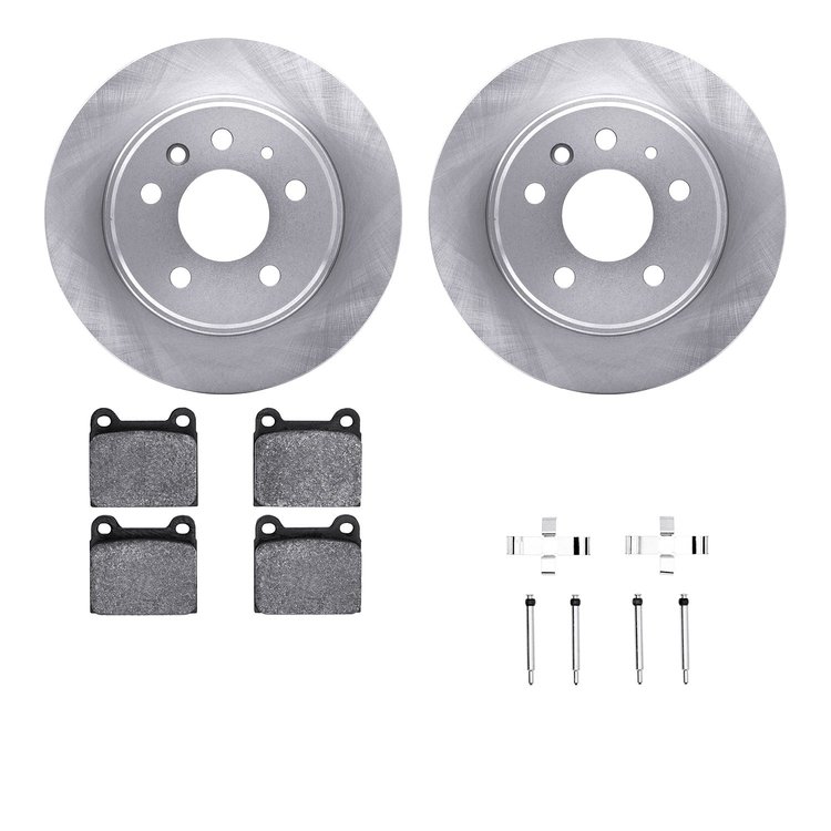 6612-63035 Brake Rotors w/5000 Euro Ceramic Brake Pads Kit with Hardware, 1961-1991 Mercedes-Benz, Position: Rear