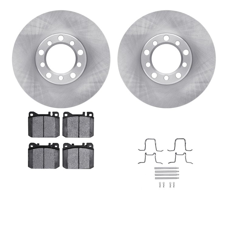 6612-63083 Brake Rotors w/5000 Euro Ceramic Brake Pads Kit with Hardware, 1979-1985 Mercedes-Benz, Position: Front