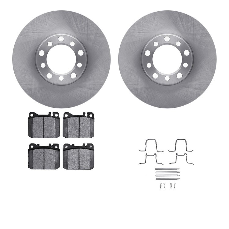 6612-63103 Brake Rotors w/5000 Euro Ceramic Brake Pads Kit with Hardware, 1979-1980 Mercedes-Benz, Position: Front