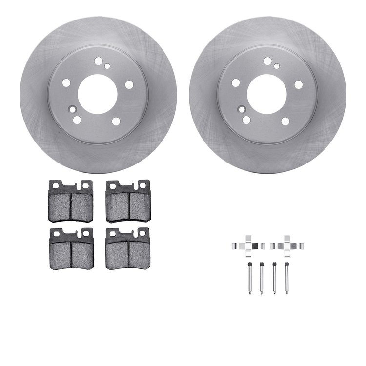 6612-63118 Brake Rotors w/5000 Euro Ceramic Brake Pads Kit with Hardware, 1987-2000 Mercedes-Benz, Position: Rear
