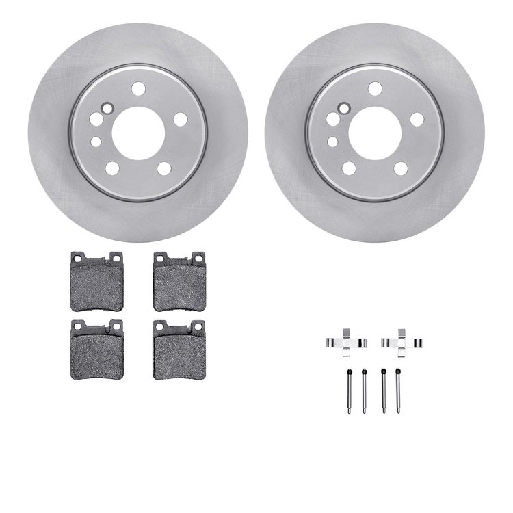 6612-63163 Brake Rotors w/5000 Euro Ceramic Brake Pads Kit with Hardware, 1991-1999 Mercedes-Benz, Position: Rear
