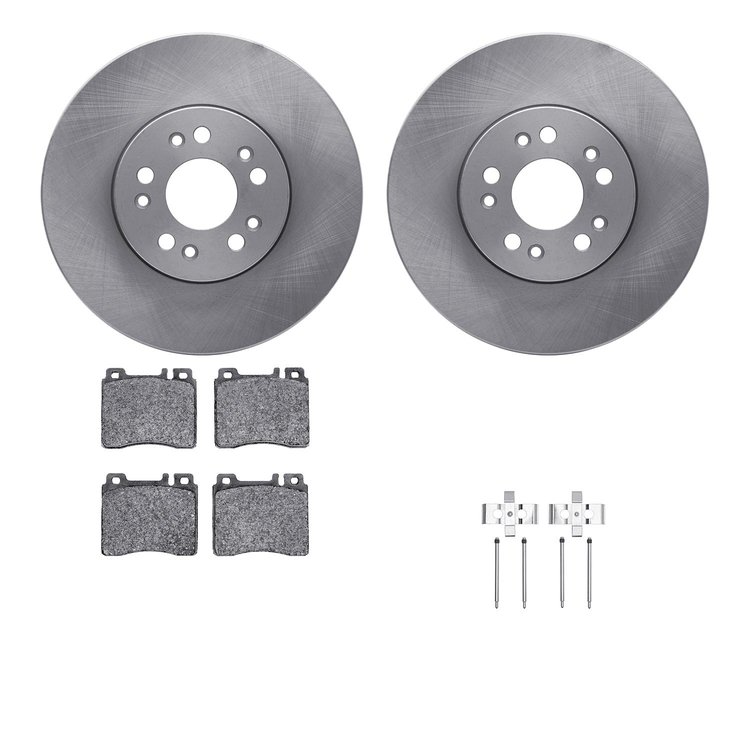 6612-63167 Brake Rotors w/5000 Euro Ceramic Brake Pads Kit with Hardware, 1991-1999 Mercedes-Benz, Position: Front