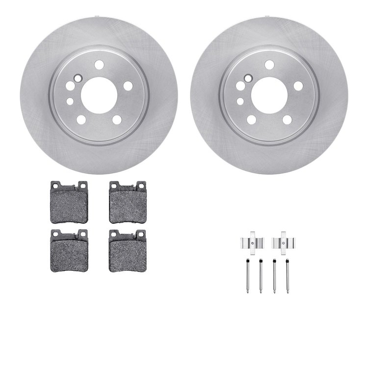 6612-63171 Brake Rotors w/5000 Euro Ceramic Brake Pads Kit with Hardware, 1992-1999 Mercedes-Benz, Position: Rear