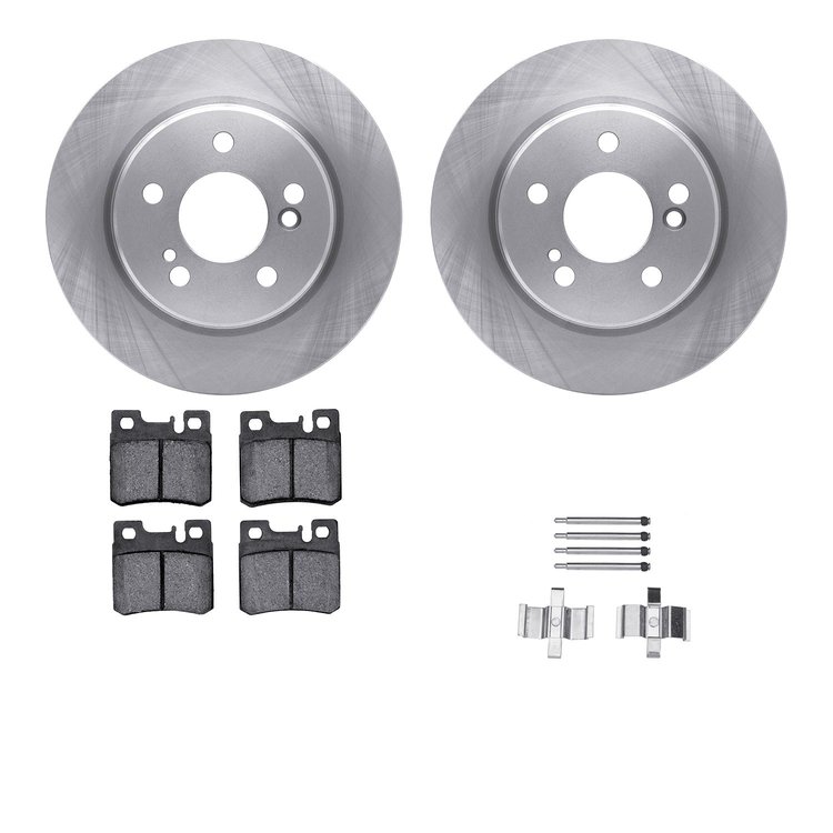 6612-63175 Brake Rotors w/5000 Euro Ceramic Brake Pads Kit with Hardware, 1992-1994 Mercedes-Benz, Position: Rear