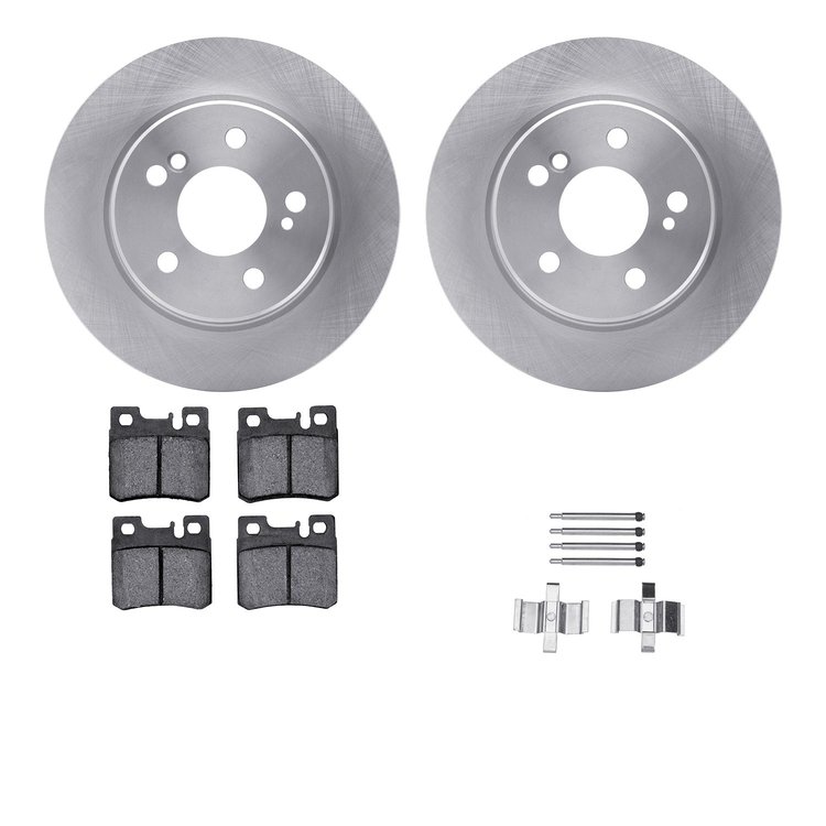 6612-63179 Brake Rotors w/5000 Euro Ceramic Brake Pads Kit with Hardware, 1992-1995 Mercedes-Benz, Position: Rear