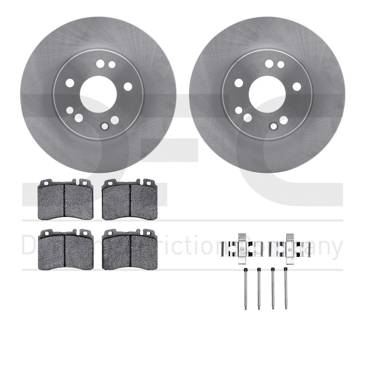 6612-63201 Brake Rotors w/5000 Euro Ceramic Brake Pads Kit with Hardware, 1990-1995 Mercedes-Benz, Position: Front