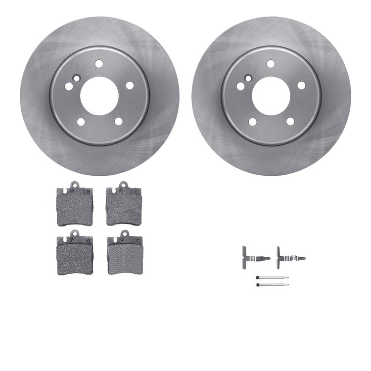 6612-63209 Brake Rotors w/5000 Euro Ceramic Brake Pads Kit with Hardware, 1996-2011 Mercedes-Benz, Position: Rear