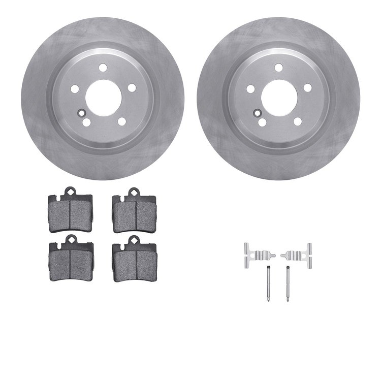 6612-63242 Brake Rotors w/5000 Euro Ceramic Brake Pads Kit with Hardware, 2001-2002 Mercedes-Benz, Position: Rear