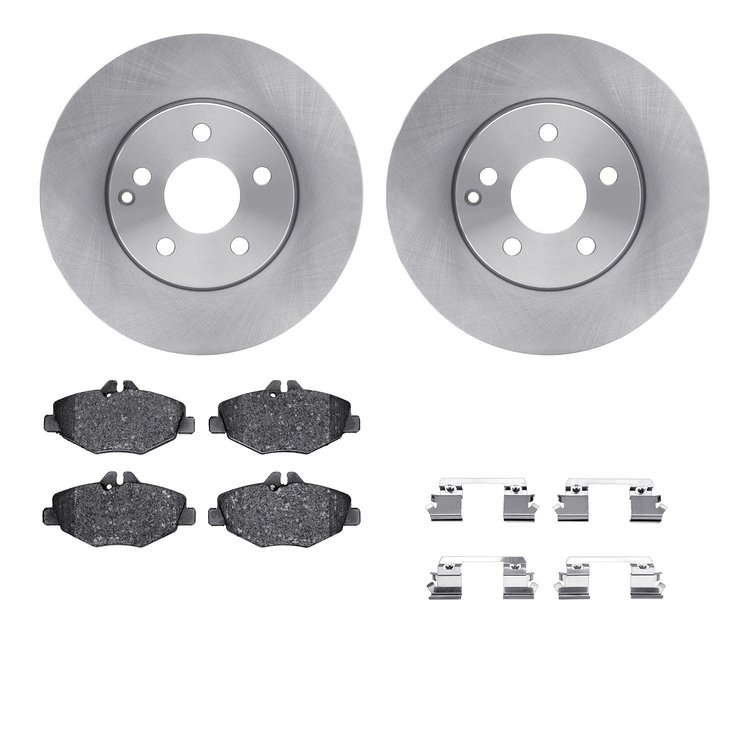 6612-63278 Brake Rotors w/5000 Euro Ceramic Brake Pads Kit with Hardware, 2003-2009 Mercedes-Benz, Position: Front