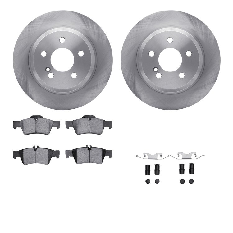 6612-63282 Brake Rotors w/5000 Euro Ceramic Brake Pads Kit with Hardware, 2003-2016 Mercedes-Benz, Position: Rear