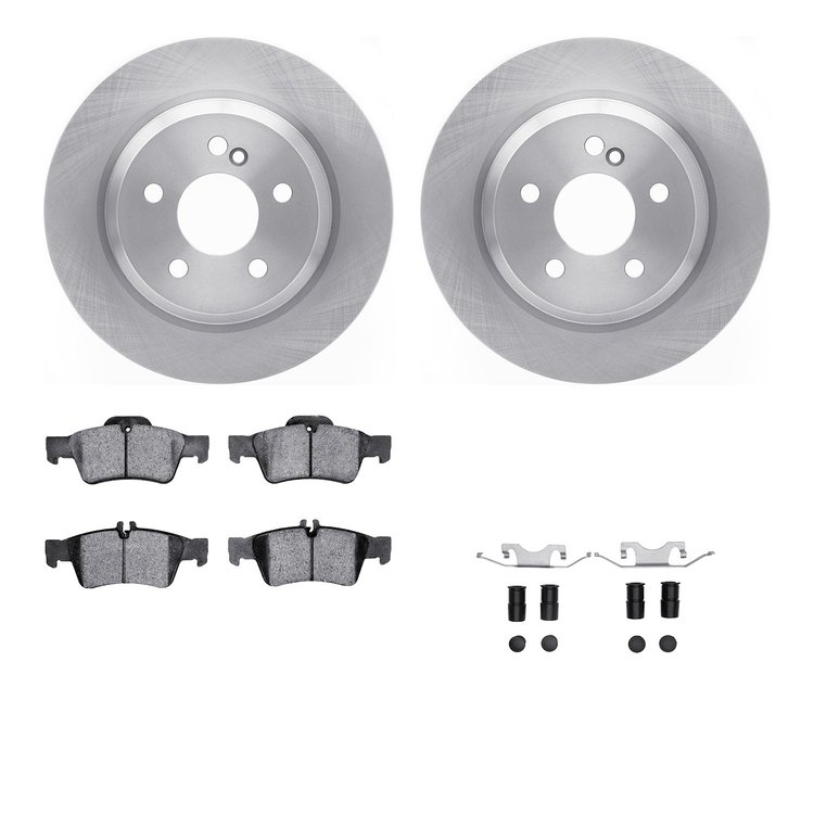 6612-63290 Brake Rotors w/5000 Euro Ceramic Brake Pads Kit with Hardware, 2003-2017 Mercedes-Benz, Position: Rear