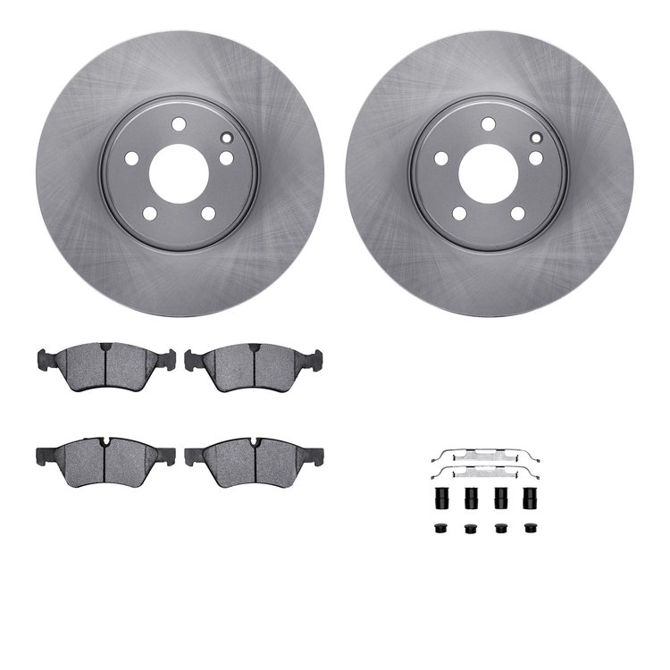 6612-63300 Brake Rotors w/5000 Euro Ceramic Brake Pads Kit with Hardware, 2006-2009 Mercedes-Benz, Position: Front