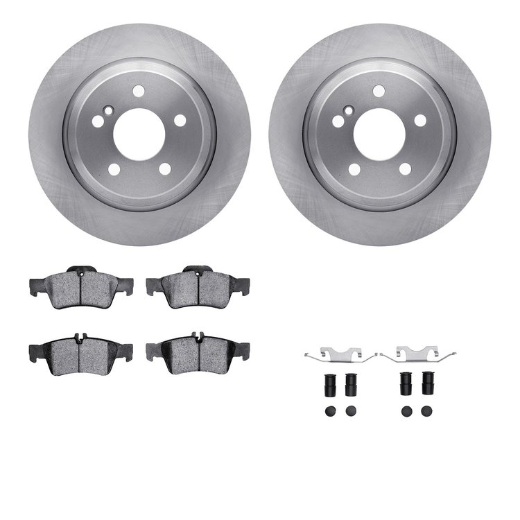 6612-63304 Brake Rotors w/5000 Euro Ceramic Brake Pads Kit with Hardware, 2003-2006 Mercedes-Benz, Position: Rear