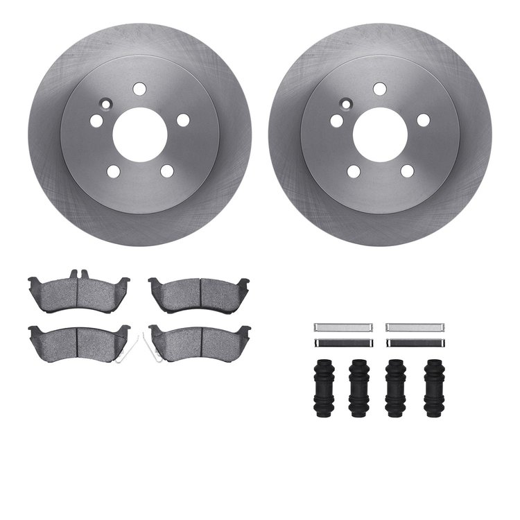 6612-63384 Brake Rotors w/5000 Euro Ceramic Brake Pads Kit with Hardware, 1998-2005 Mercedes-Benz, Position: Rear