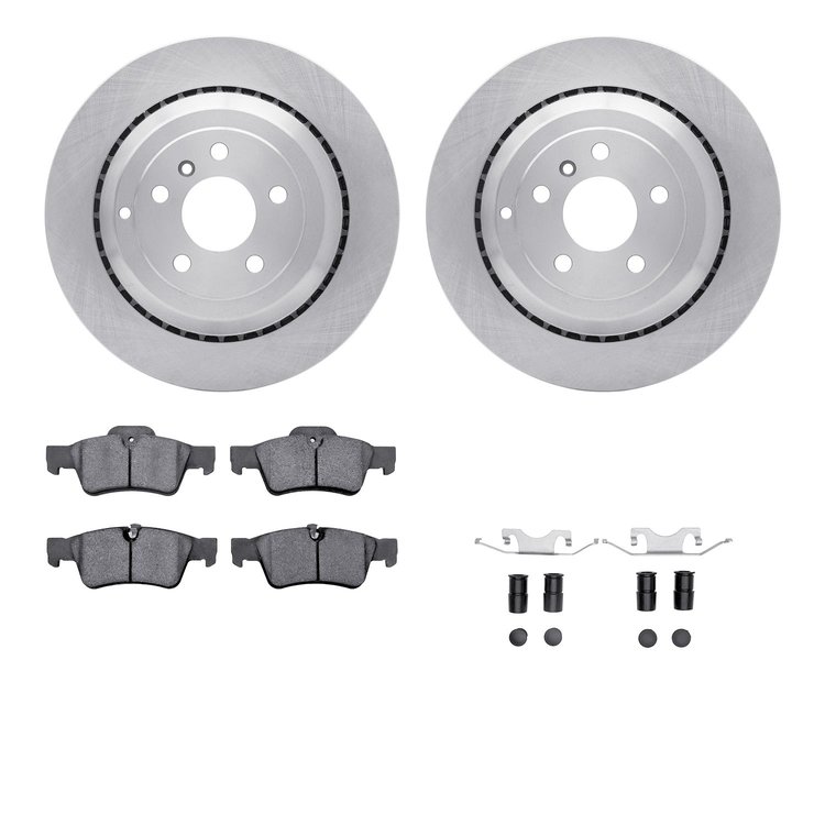 6612-63421 Brake Rotors w/5000 Euro Ceramic Brake Pads Kit with Hardware, 2006-2012 Mercedes-Benz, Position: Rear