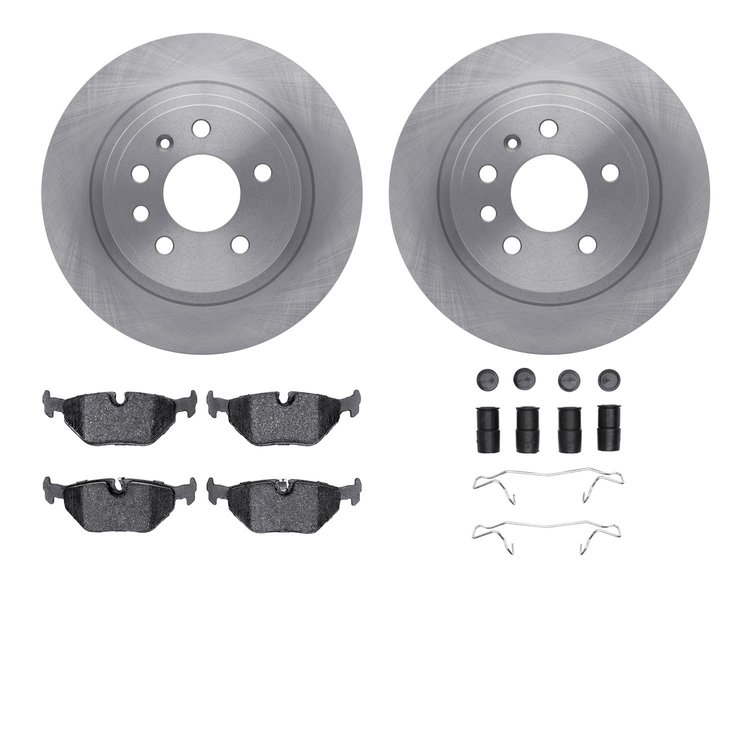 6612-65030 Brake Rotors w/5000 Euro Ceramic Brake Pads Kit with Hardware, 1999-2010 GM, Position: Rear