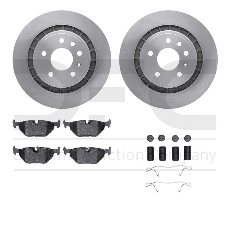 6612-65037 Brake Rotors w/5000 Euro Ceramic Brake Pads Kit with Hardware, 2002-2010 GM, Position: Rear
