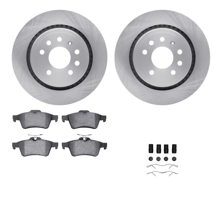 6612-65061 Brake Rotors w/5000 Euro Ceramic Brake Pads Kit with Hardware, 2003-2011 GM, Position: Rear