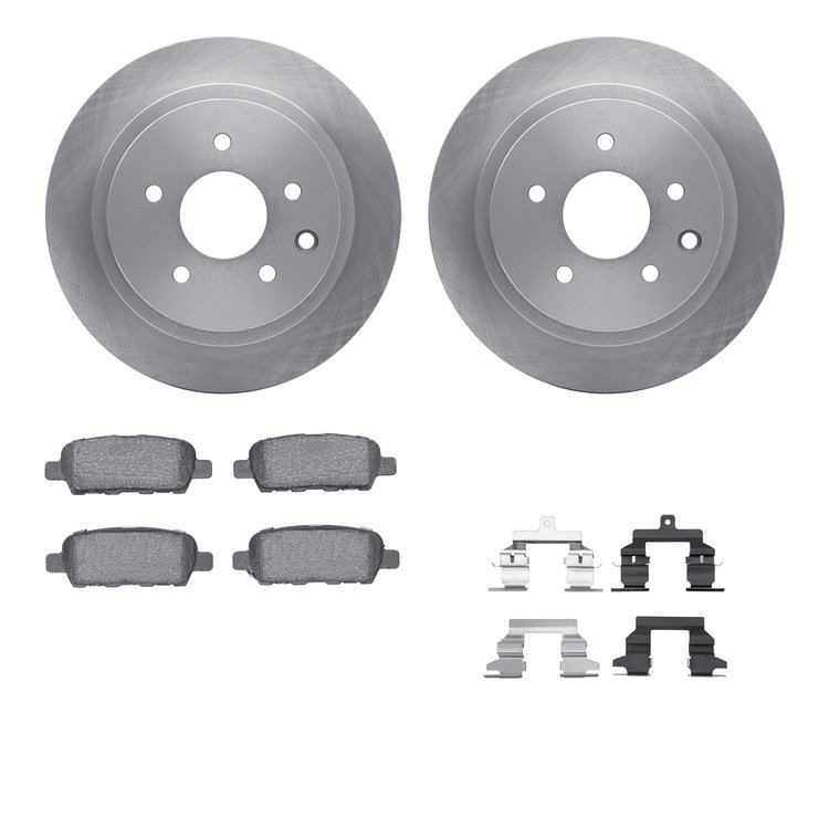 6612-67042 Brake Rotors w/5000 Euro Ceramic Brake Pads Kit with Hardware, 2008-2013 Infiniti/Nissan, Position: Rear