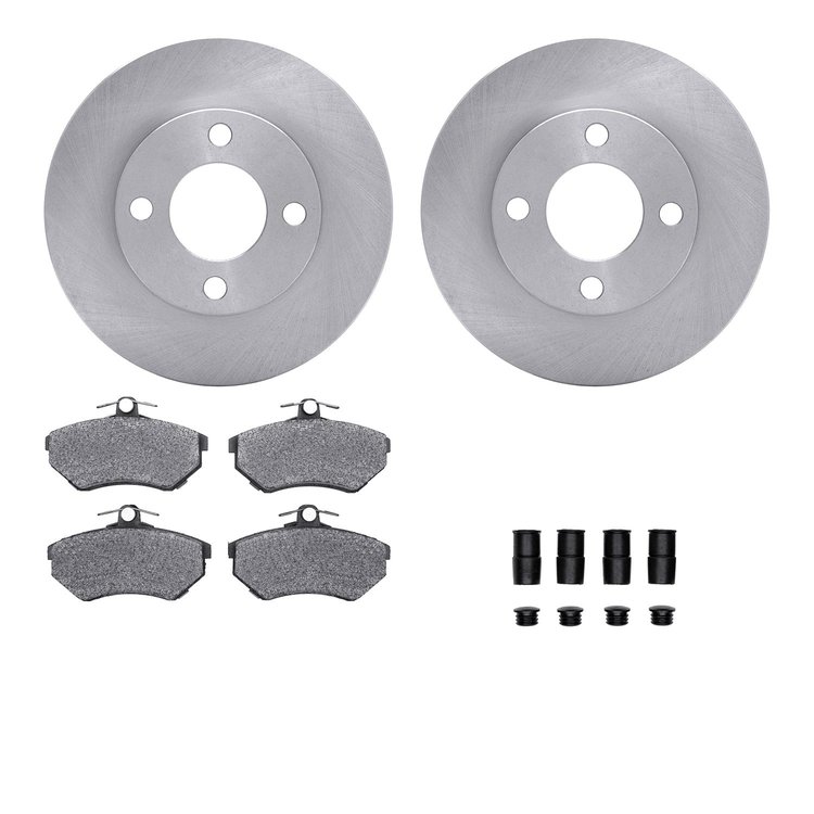 6612-73010 Brake Rotors w/5000 Euro Ceramic Brake Pads Kit with Hardware, 1988-1992 Audi/Volkswagen, Position: Front