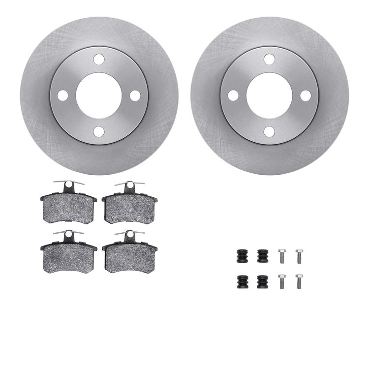 6612-73059 Brake Rotors w/5000 Euro Ceramic Brake Pads Kit with Hardware, 1989-1991 Audi/Volkswagen, Position: Rear