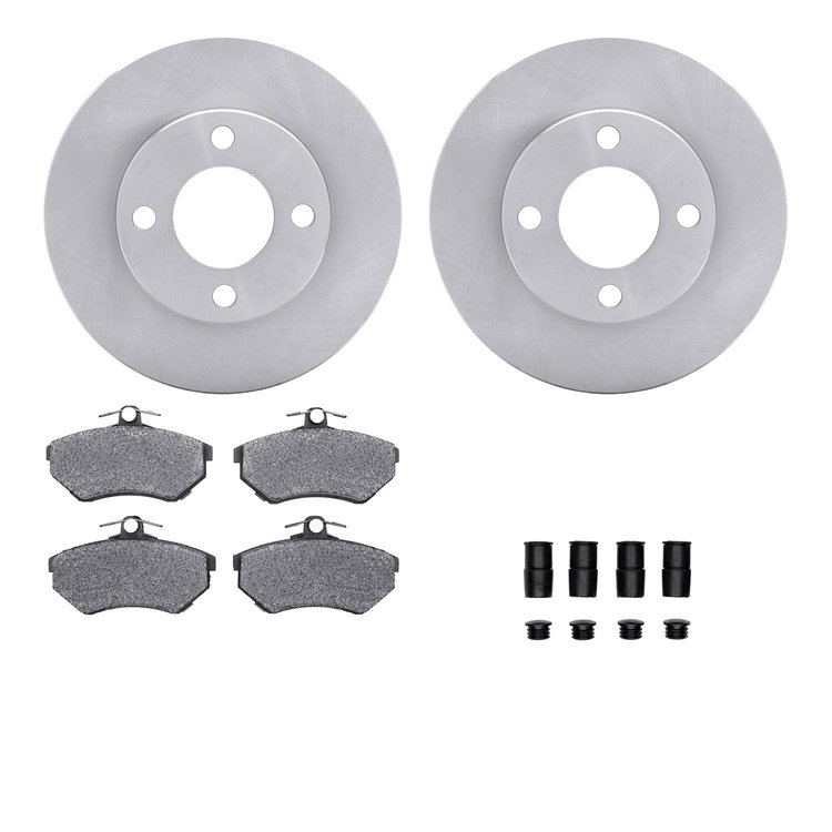 6612-73066 Brake Rotors w/5000 Euro Ceramic Brake Pads Kit with Hardware, 1990-1991 Audi/Volkswagen, Position: Front