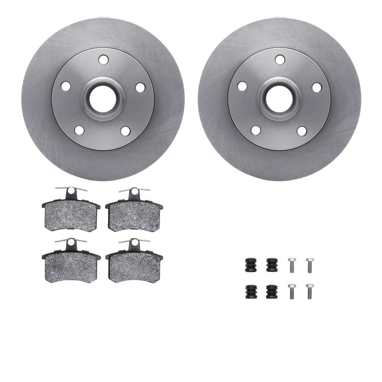 6612-73077 Brake Rotors w/5000 Euro Ceramic Brake Pads Kit with Hardware, 1996-1997 Audi/Volkswagen, Position: Rear