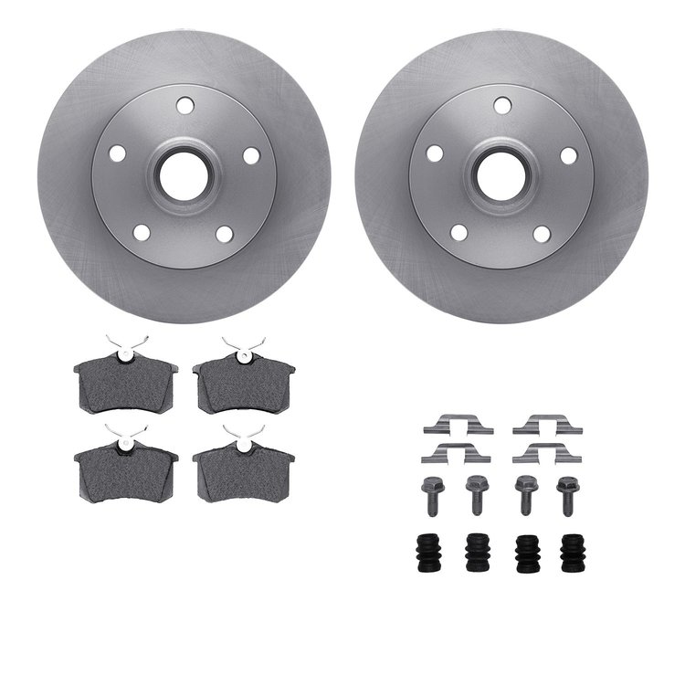 6612-73079 Brake Rotors w/5000 Euro Ceramic Brake Pads Kit with Hardware, 2000-2008 Audi/Volkswagen, Position: Rear