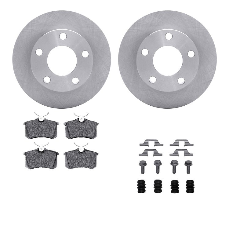 6612-73087 Brake Rotors w/5000 Euro Ceramic Brake Pads Kit with Hardware, 1999-2001 Audi/Volkswagen, Position: Rear