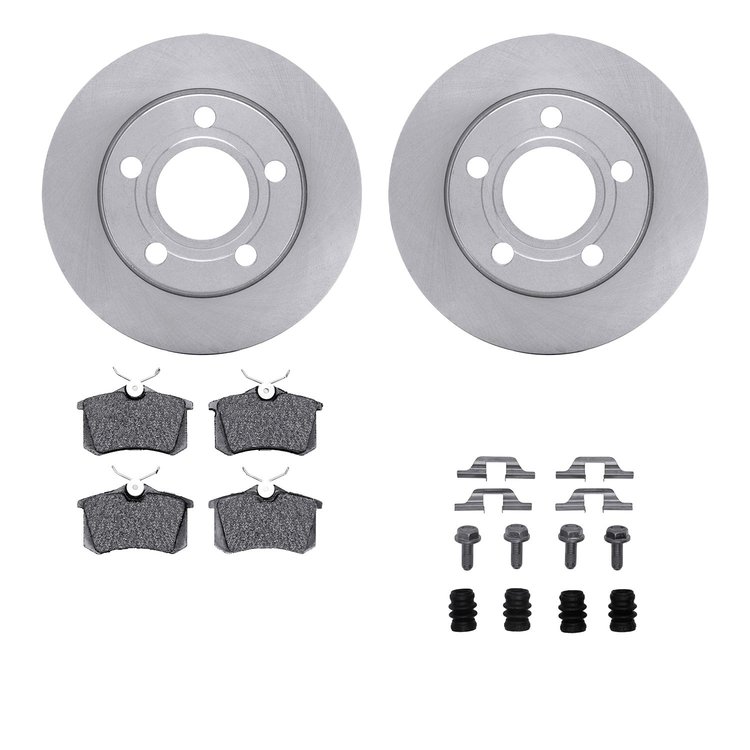 6612-73095 Brake Rotors w/5000 Euro Ceramic Brake Pads Kit with Hardware, 1999-2002 Audi/Volkswagen, Position: Rear